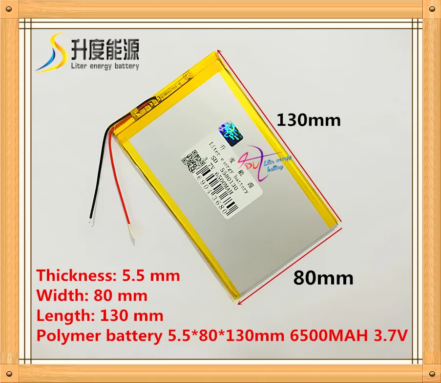 Free Shipping Tablet pc 5580130 3.7V 6500mAH (polymer lithium ion battery) Li-ion battery for tablet pc
Free Shipping Tablet pc 5580130 3.7V 6500mAH (polymer lithium ion battery) Li-ion battery for tablet pc