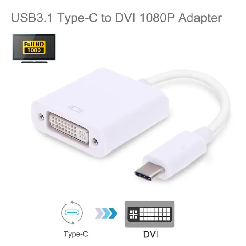 USB-C Type C USB 3.1 Male to DVI 1080P Portable Extended Power Adapter Cable Connector Converter for Laptop Mobile Phone
USB-C Type C USB 3.1 Male to DVI 1080P Portable Extended Power Adapter Cable Connector Converter for Laptop Mobile Phone