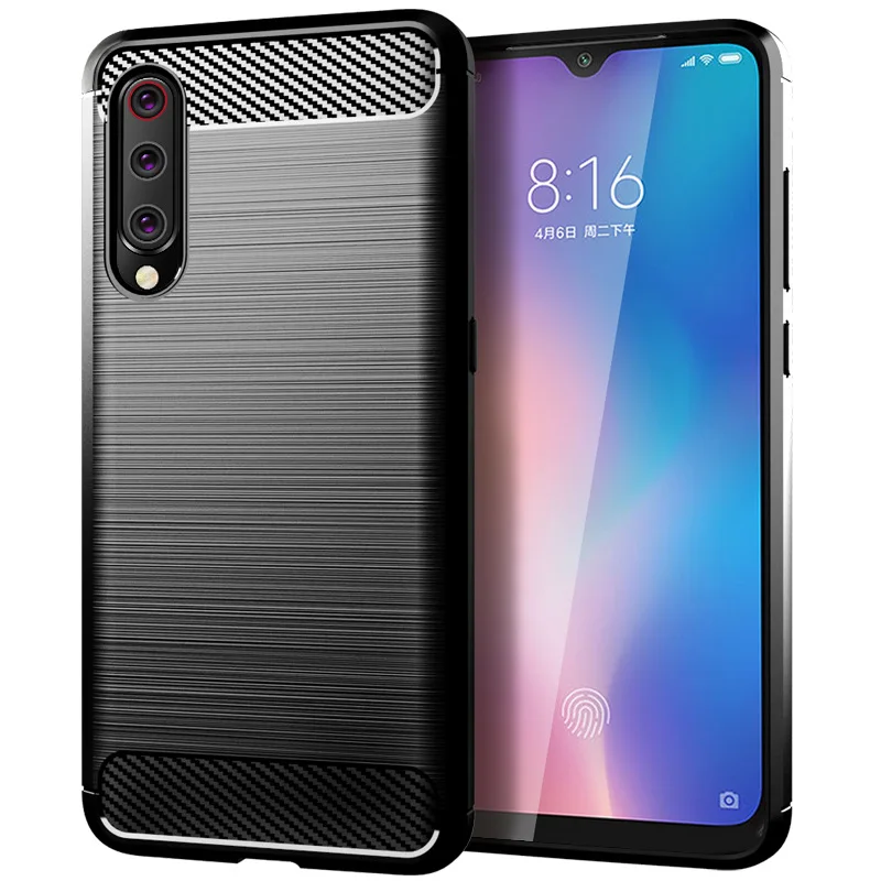 Чехол для Xiaomi Mi 9 мягкий силиконовый армированный чехол из углеродного волокна