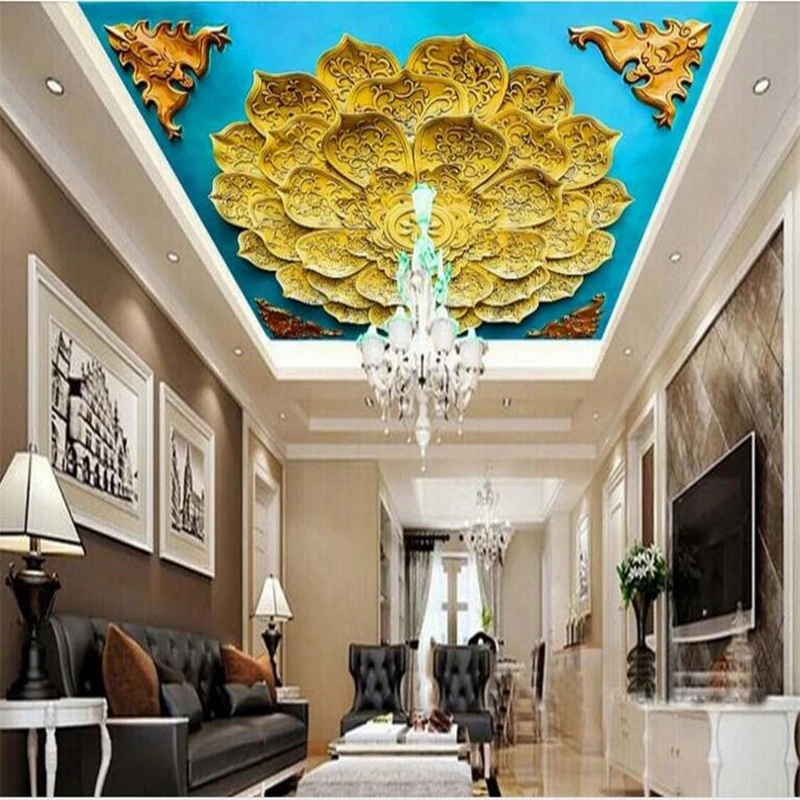 beibehang Large custom wallpaper 3D gold lotus embossed zenith living room ceiling decoration mural decoration
beibehang Large custom wallpaper 3D gold lotus embossed zenith living room ceiling decoration mural decoration