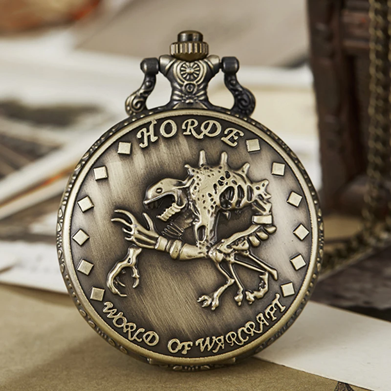 Vintage Pocket Watch Fob Chain World of Warcraft Horde Engrave Clock Mens Flip Bronze Watch Vintage Male Watches for Men Women
Vintage Pocket Watch Fob Chain World of Warcraft Horde Engrave Clock Mens Flip Bronze Watch Vintage Male Watches for Men Women