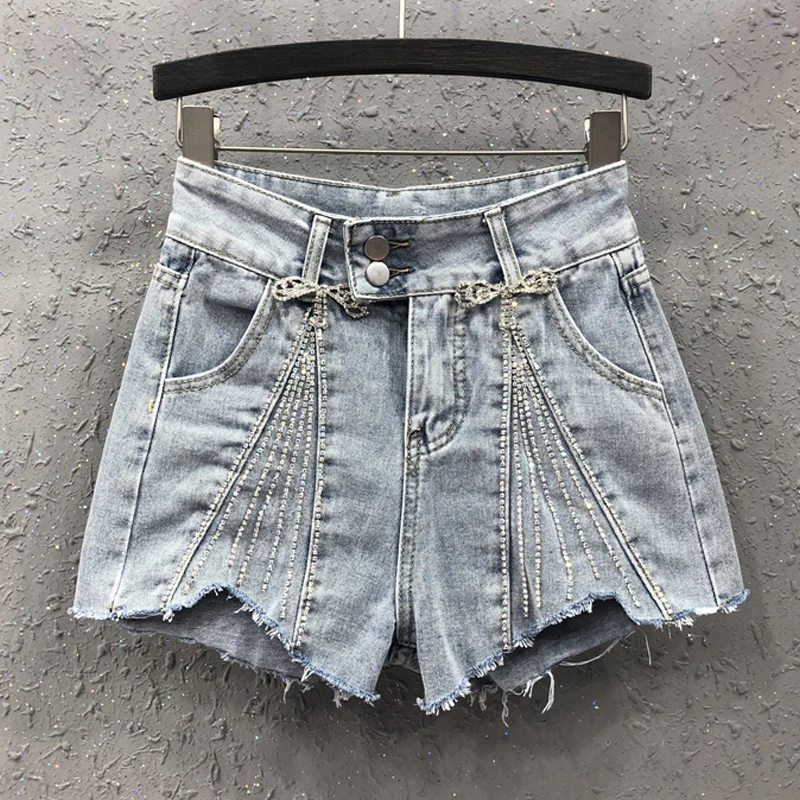 Summer Casual Womens Lady Rhinestone Chain Ripped Irregular Wide Leg Butterfly Denim Shorts , Female Women Blue Bow Jeans Shorts
Summer Casual Womens Lady Rhinestone Chain Ripped Irregular Wide Leg Butterfly Denim Shorts , Female Women Blue Bow Jeans Shorts