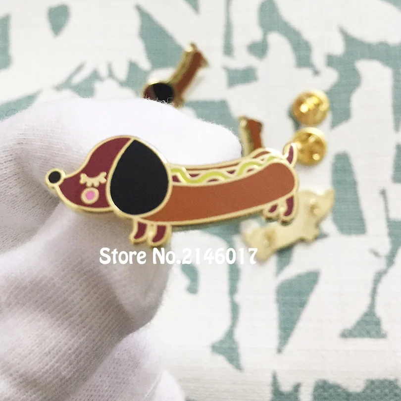 50pcs Custom Enamel Pins and Brooch Metal Craft Cool 30mm Diggity Cute Dog Lapel Pin Wiener Dachshund Hot Doggy Badges | Украшения и