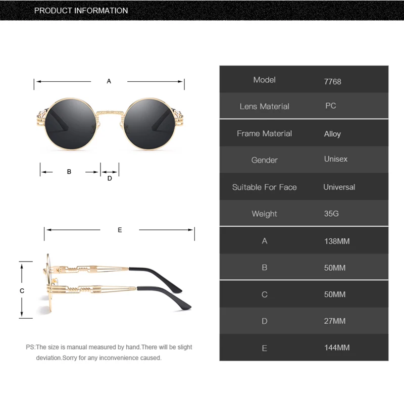 Steampunk Sunglasses Women Men Metal Wrap Eyeglasses Round Shades Brand Designer Sun glasses Mirror High Quality UV400 Oculos
Steampunk Sunglasses Women Men Metal Wrap Eyeglasses Round Shades Brand Designer Sun glasses Mirror High Quality UV400 Oculos