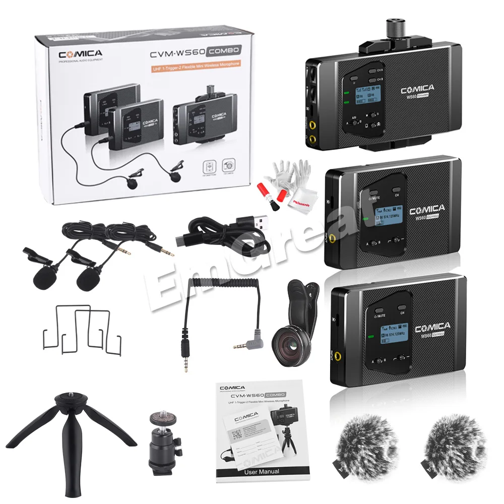 COMICA CVM-WS60 COMBO Trigger Flexible Mini Wireless Microphone System Transmitters Receiver for Smartphone Camera Recording 
COMICA CVM-WS60 COMBO Trigger Flexible Mini Wireless Microphone System Transmitters Receiver for Smartphone Camera Recording