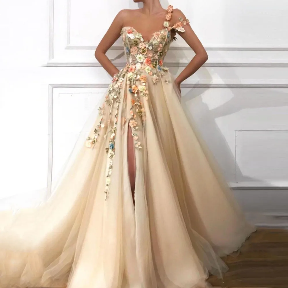 Robe de soiree Dubai One Shoulder Champagne Evening Dresses Long 2019 Saudi Arabic 3D Flower Tulle Evening Gown Prom Party Gown
Robe de soiree Dubai One Shoulder Champagne Evening Dresses Long 2019 Saudi Arabic 3D Flower Tulle Evening Gown Prom Party Gown