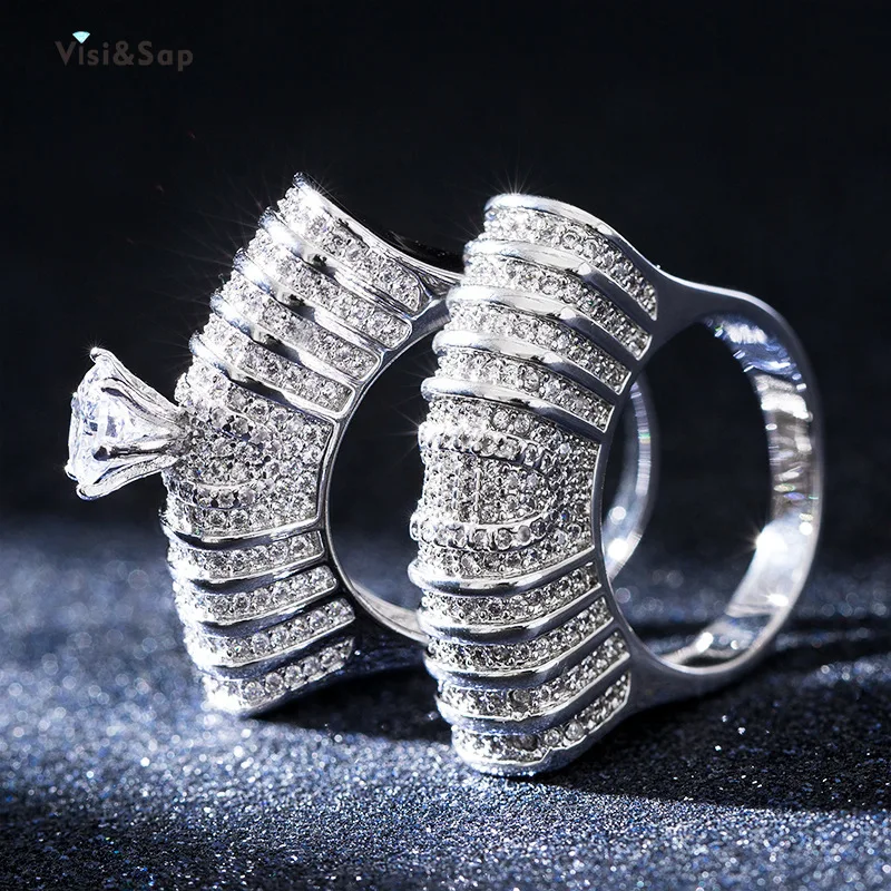 Visisap Luxury Unique Hollow Full Zircon Ring White Gold Color Couple Rings for Bridal Wedding Engagement Jewelry Supplier B2023
Visisap Luxury Unique Hollow Full Zircon Ring White Gold Color Couple Rings for Bridal Wedding Engagement Jewelry Supplier B2023