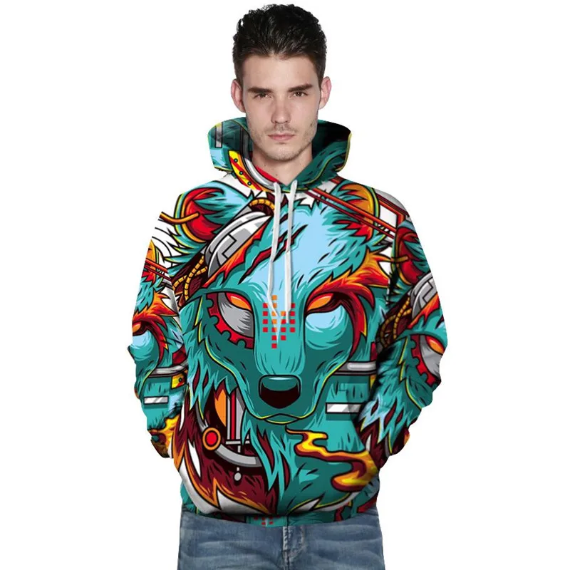 SecretTimes Autumn Winter Fashion Men/women Hoodies With Cap Green Wolf Couple Hooded Hoody 3d Sweatshirts Pullovers Hip-Hop | Женская