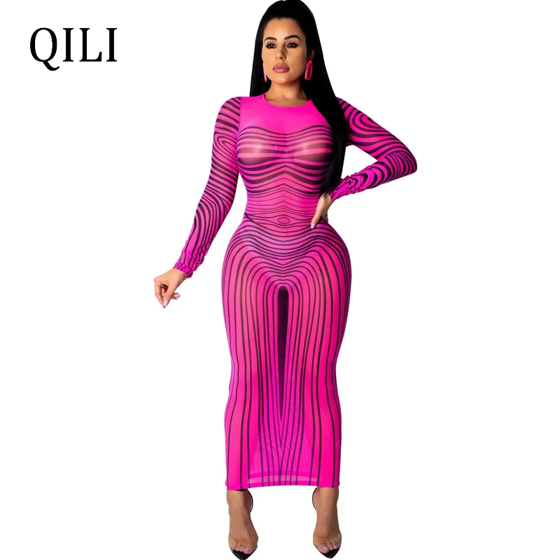 QILI Women Long Sleeve O Neck Mesh Dress Striped Pint Long Style Pencil Dresses Thin Sexy Bodycon Slim Waist Dress
QILI Women Long Sleeve O Neck Mesh Dress Striped Pint Long Style Pencil Dresses Thin Sexy Bodycon Slim Waist Dress