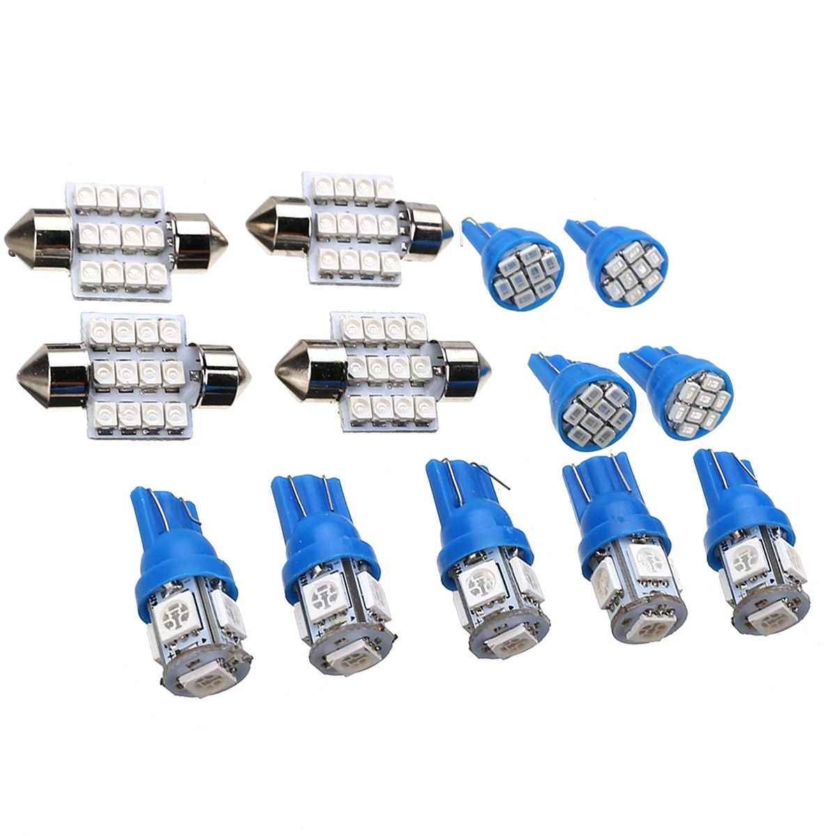 4x 31mm 12SMD LEDs + 5x T10 5SMD LEDs + 4x T10 8SMD Flat Top LEDs T10 & 31mm Festoon Map Dome License Plate Light Blue Bulb Kit
4x 31mm 12SMD LEDs + 5x T10 5SMD LEDs + 4x T10 8SMD Flat Top LEDs T10 & 31mm Festoon Map Dome License Plate Light Blue Bulb Kit