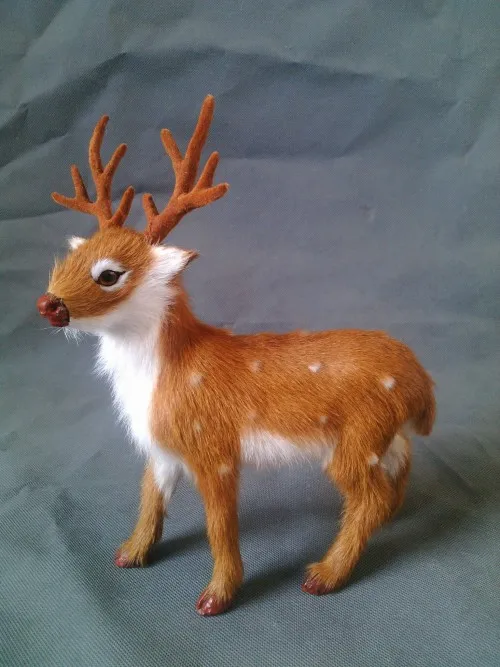 

simualtion deer about 24x20 cm toy real fur sika deer model polyethylene & furs resin handicraft decoration toy gift a2388