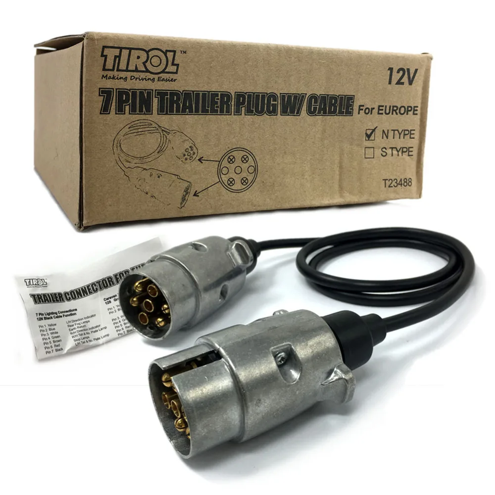 TIROL 7 Pin Metal Plug Trailer Wiring Cable Connector 12N type 2 x 7 Pin Plugs 82CM T23488b
TIROL 7 Pin Metal Plug Trailer Wiring Cable Connector 12N type 2 x 7 Pin Plugs 82CM T23488b