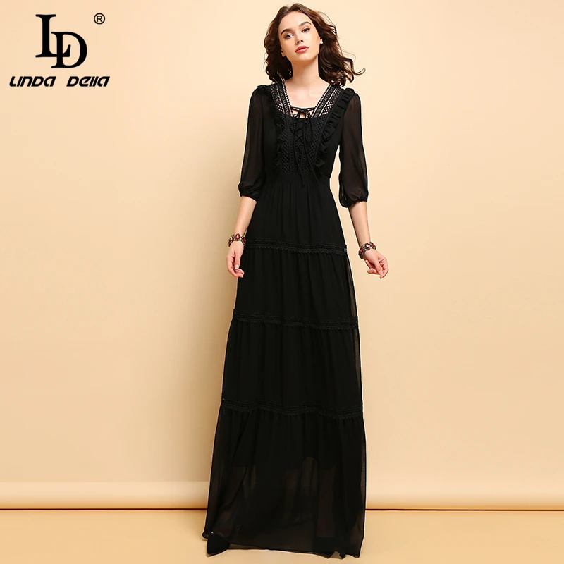 LD Linda della новые сезон: весна–лето Модное Длинное Платье Для женщин Винтаж с v