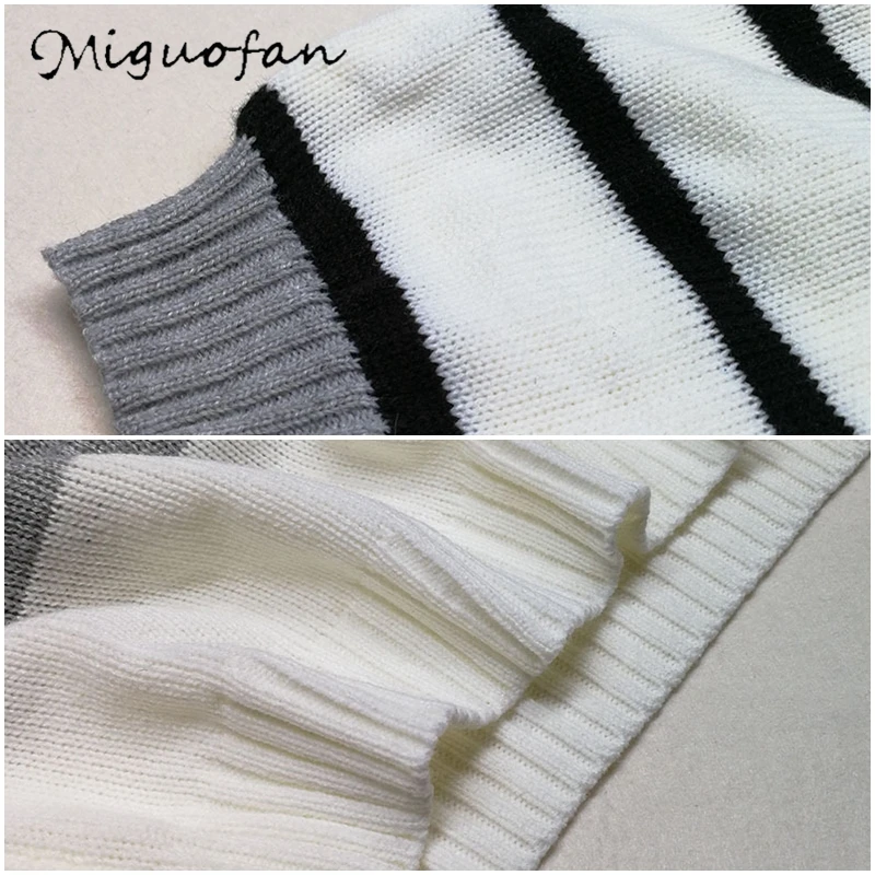 Miguofan полосатый вязаный свитер пуловеры для женщин прямые длинные джемперы с
