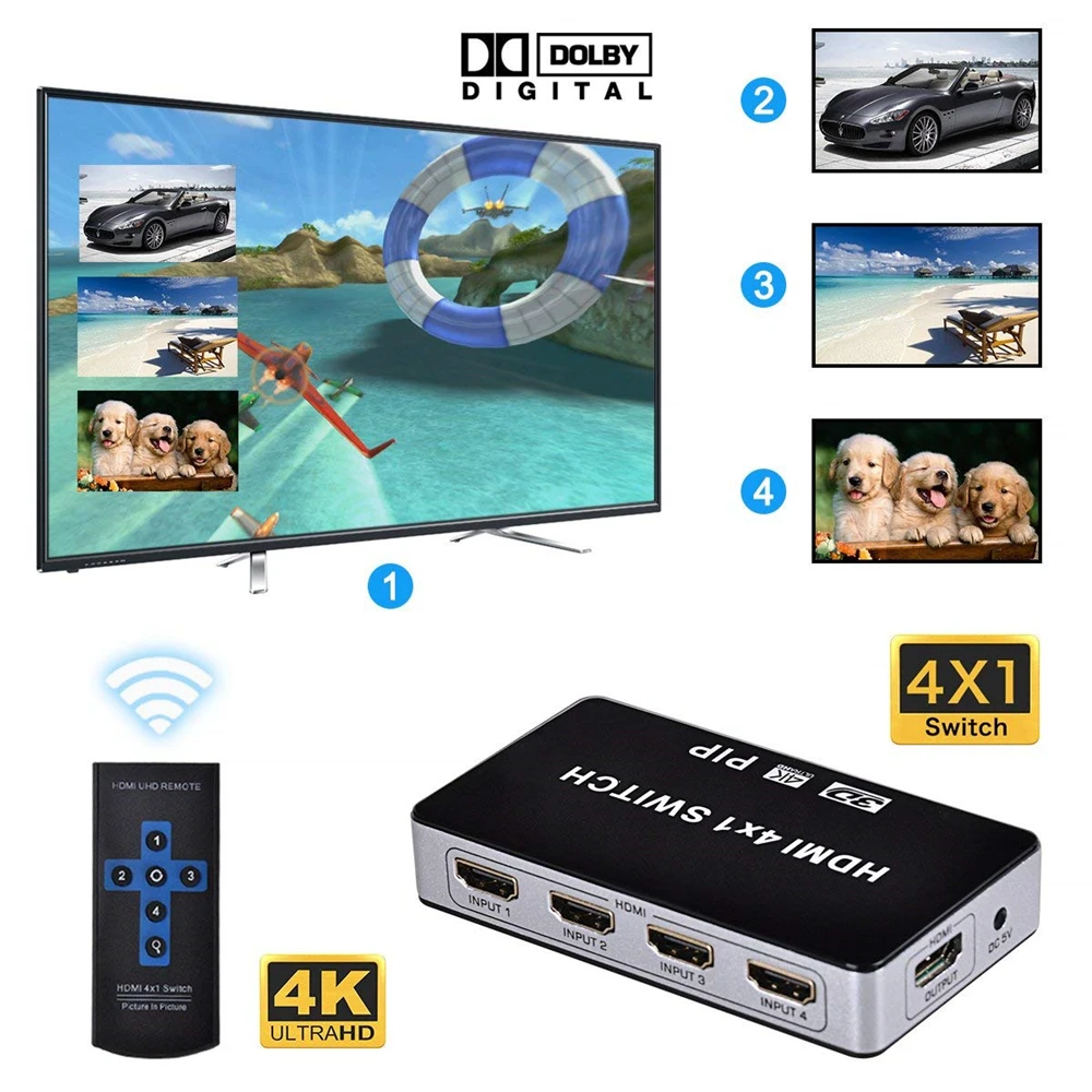 4K 4 порта HDMI переключатель PIP 4x1 сплиттер в 1 выход с и ИК дистанционным управлением