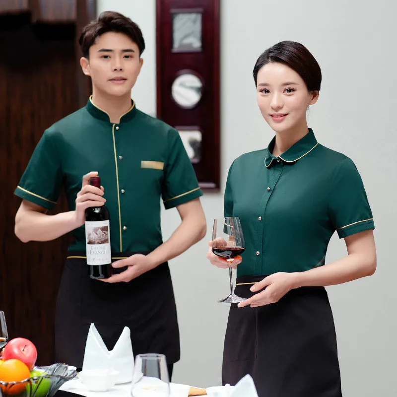 Hotel Overalls Summer Hot Pot Chinese Restaurant Teahouse Waiter Uniforms Coffee Shop Short Sleeve Breathable Chef Work Wear
Hotel Overalls Summer Hot Pot Chinese Restaurant Teahouse Waiter Uniforms Coffee Shop Short Sleeve Breathable Chef Work Wear