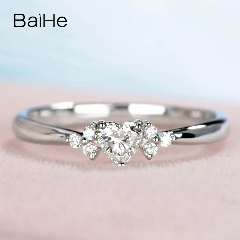 BAIHE Solid 14K White Gold 0.18ct Certified H/SI Heart 100% Genuine Natural Diamonds Wedding Band Women Trendy Fine Jewelry Ring
BAIHE Solid 14K White Gold 0.18ct Certified H/SI Heart 100% Genuine Natural Diamonds Wedding Band Women Trendy Fine Jewelry Ring