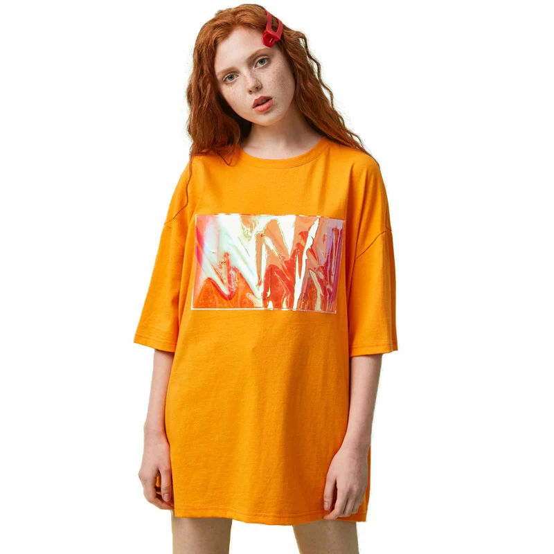 UNIFREE 2019 Summer New women t shirt cotton Simple Fashion Euro-American Wind Mapping Loose Leisure summer top U192G219HA | Женская