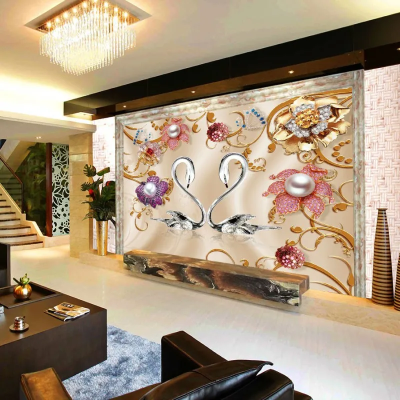 Custom mural 3D beautiful fashion pearl flower crystal swan TV background wall mural custom lobby wallpaper
Custom mural 3D beautiful fashion pearl flower crystal swan TV background wall mural custom lobby wallpaper