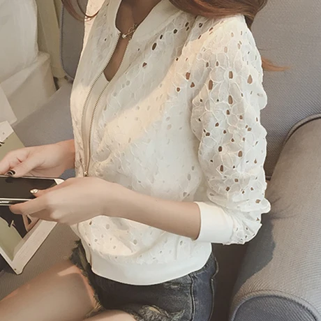 New Women Casual Basic Autumn Spring Style Lace Chiffon Jacket Top Zipper Coat Full Sleeve Blusas Hollow out Plus Size M~5XL
New Women Casual Basic Autumn Spring Style Lace Chiffon Jacket Top Zipper Coat Full Sleeve Blusas Hollow out Plus Size M~5XL
