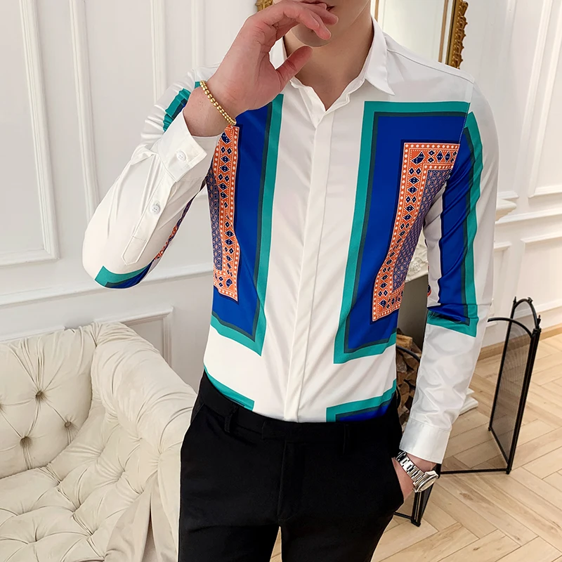 Nineteen Summer New Fast-selling Blue Block Blouse Men Hawaiian Net Red Long-sleeved Shirt 2129-P55
Nineteen Summer New Fast-selling Blue Block Blouse Men Hawaiian Net Red Long-sleeved Shirt 2129-P55