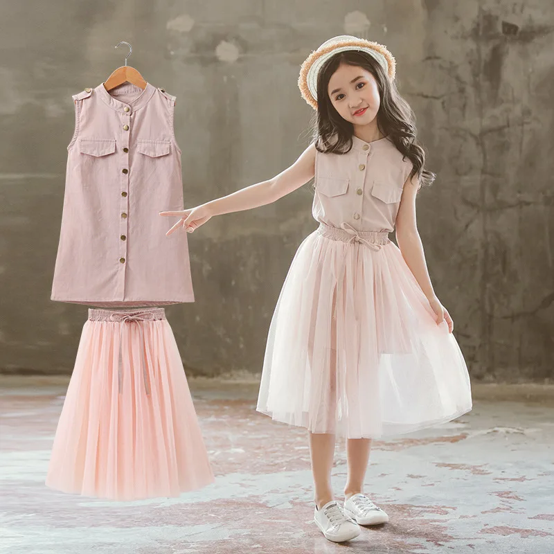 Fashion Girl Summer Clothes 2019 Girls Suits Sleeveless Shirt+Mesh Skirts Kids Outfits 2pcs Children Clothing Set 4 to 14 Years
Fashion Girl Summer Clothes 2019 Girls Suits Sleeveless Shirt+Mesh Skirts Kids Outfits 2pcs Children Clothing Set 4 to 14 Years