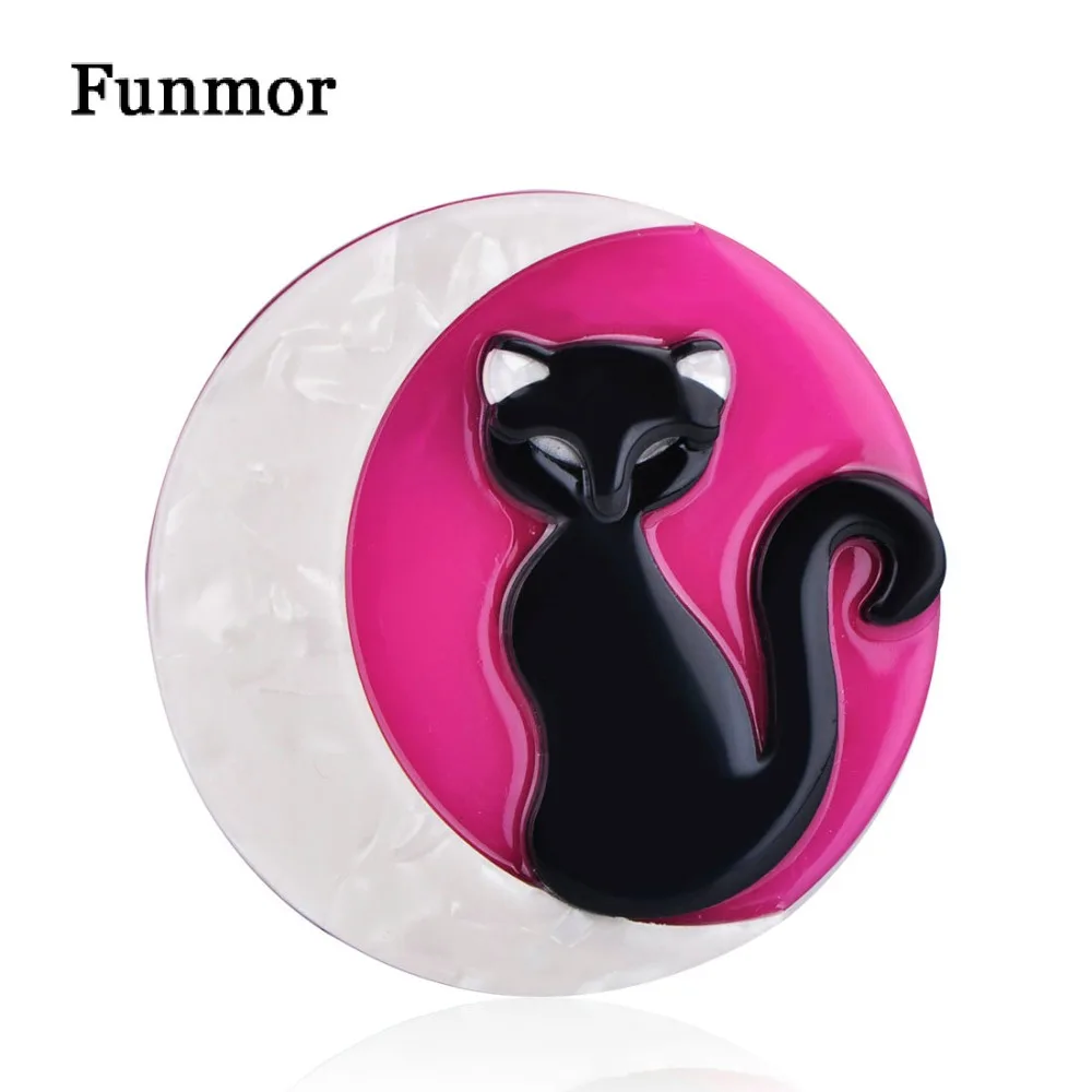 Женская Брошь на воротник FUNMOR Moon акриловая брошь с изображением черного кота