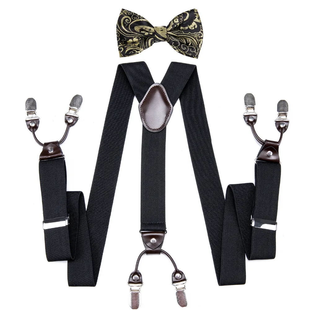 DiBanGu Black Solid Mens Braces 6 Clips Suspenders Bowtie Set Hot Sale Real Leather Suspender As Gift For Men BH004-LH013
DiBanGu Black Solid Mens Braces 6 Clips Suspenders Bowtie Set Hot Sale Real Leather Suspender As Gift For Men BH004-LH013