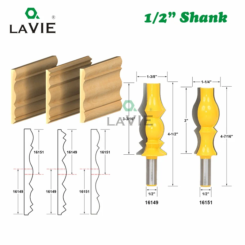 LAVIE 2pcs 12mm 1/2" Large Reversible Crown Molding Router Bit Set Armrest Line Groove Milling Cutters for Wood Working MC03050
LAVIE 2pcs 12mm 1/2" Large Reversible Crown Molding Router Bit Set Armrest Line Groove Milling Cutters for Wood Working MC03050
