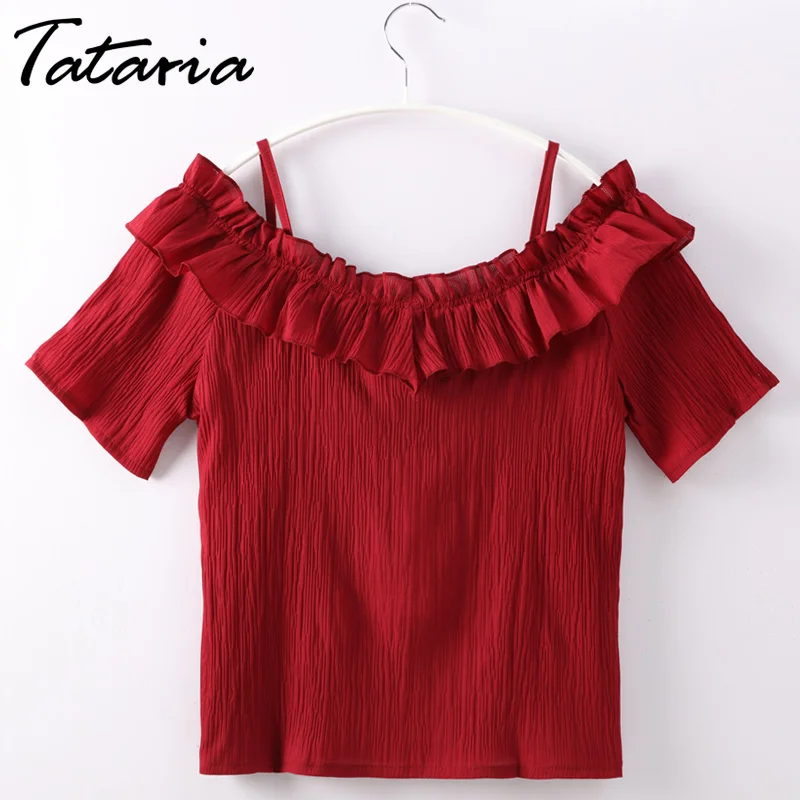 Летняя женская блузка Tataria с открытыми плечами повседневные шифоновые женские