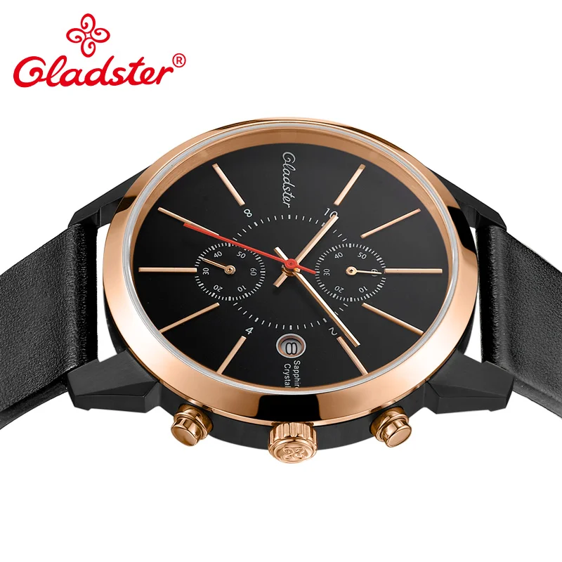 Японские мужские часы Gladster Miyota OS11 роскошные брендовые черные кожаные кварцевые