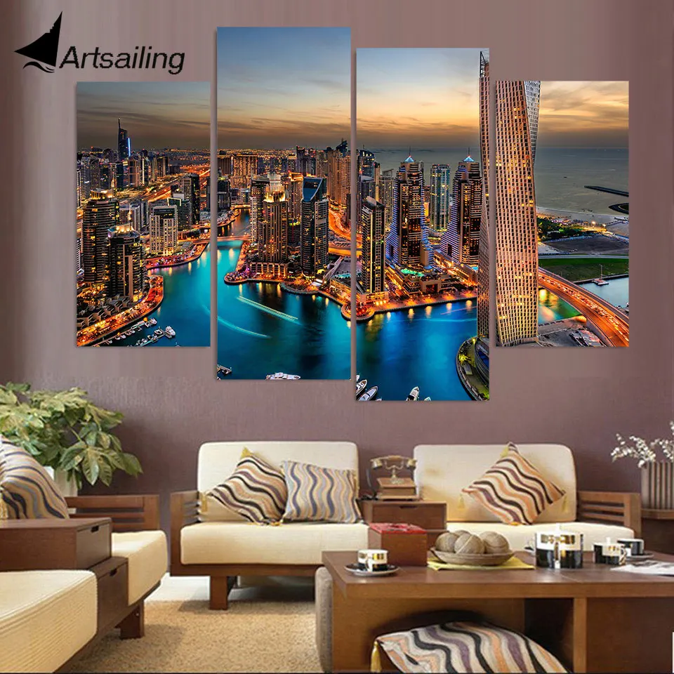 Фото Картина на холсте 4 предмета холст искусство Дубай небоскребы - купить