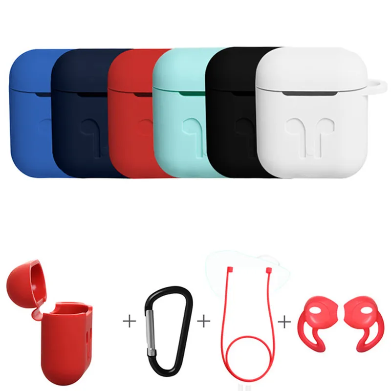 Силиконовый чехол 4 в 1 для Airpods наушников с защитой от потери беспроводных