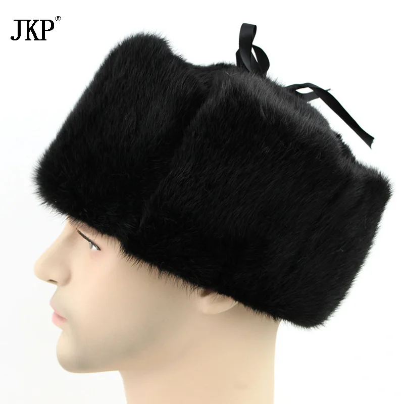Men's Snow Hats Mink Fur Authentic Skullies Winter Russian Ushanka Solid Hat Whole Leather Outdoor Helmets ZD-05 | Аксессуары для
