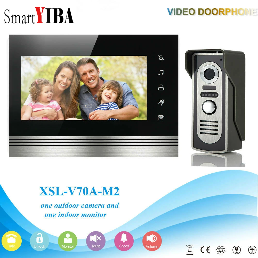 

SmartYIBA 7 Inch Home Intercom Touch Screen Wired Video Entryphone Night Vision Camera IR-Cut Rainproof Video Doorbell Doorphone