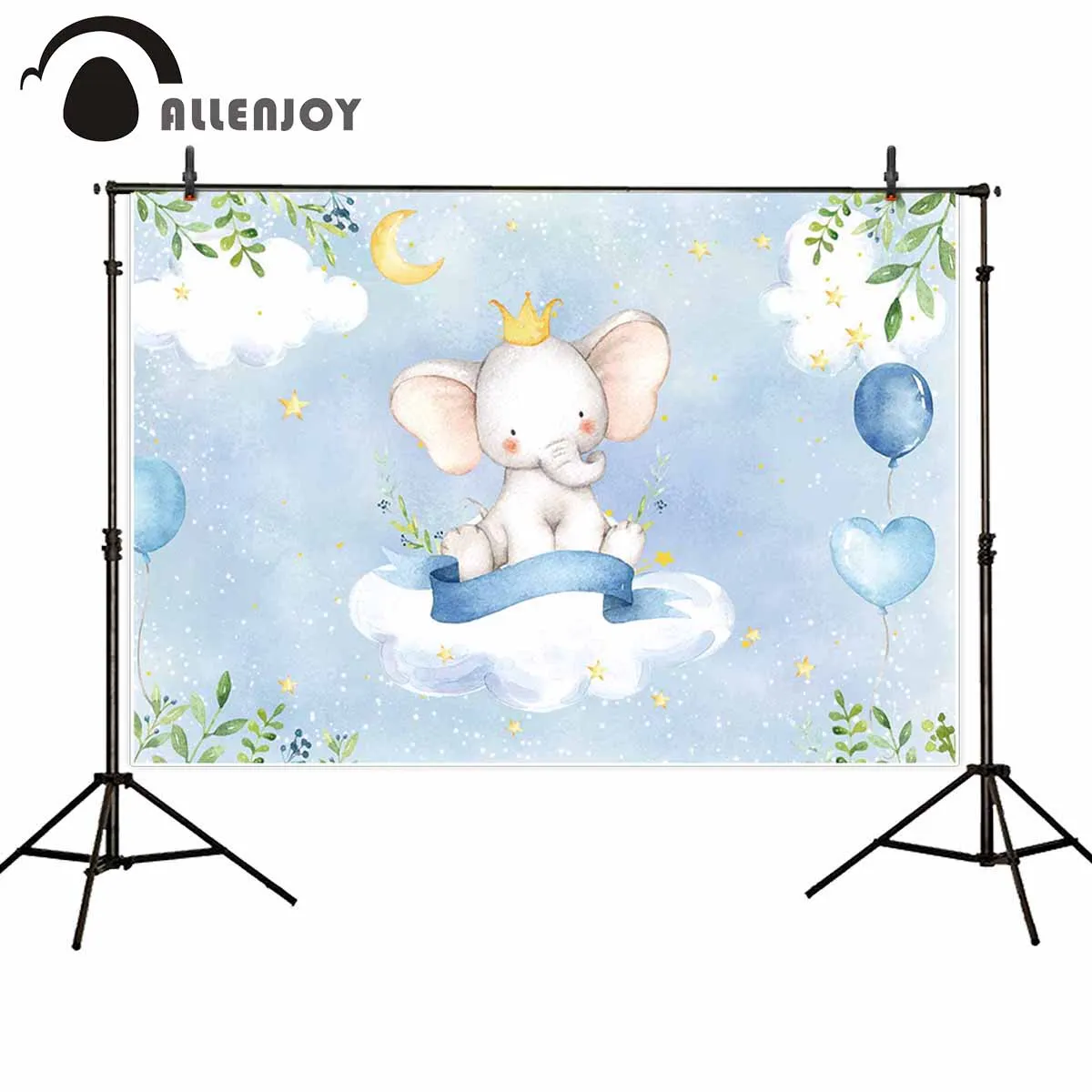 Allenjoy backdrop baby shower birthday party elephant cloud blue balloons prince watercolor star moon crown leaves background
Allenjoy backdrop baby shower birthday party elephant cloud blue balloons prince watercolor star moon crown leaves background