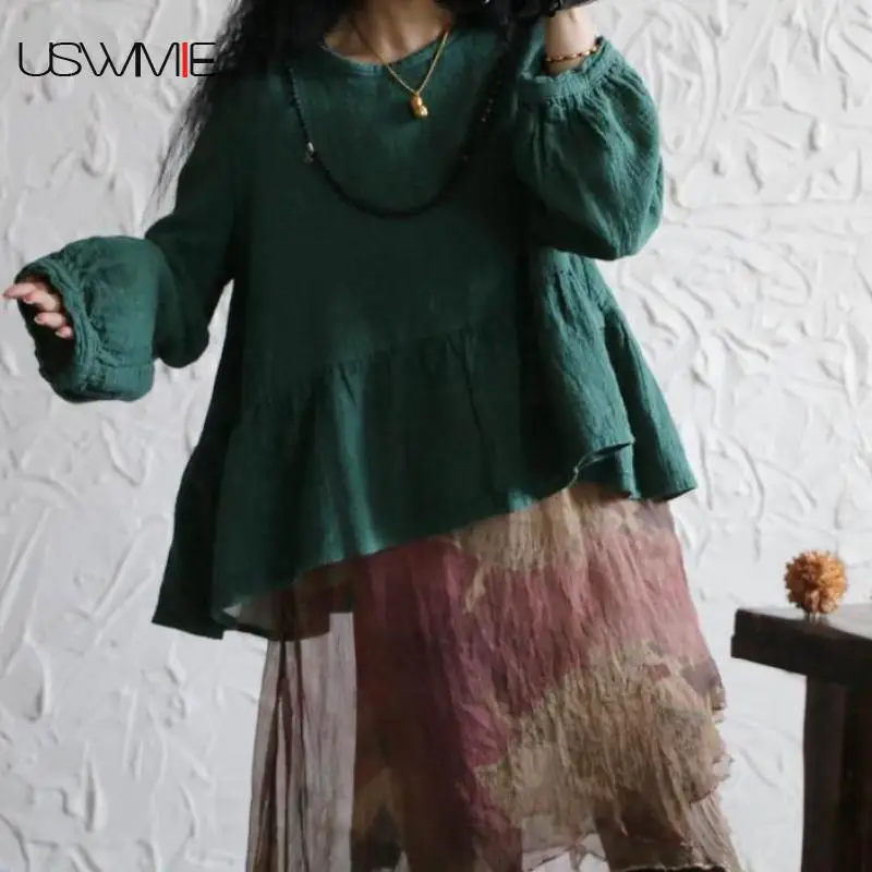 USWMIE 2020 Spring Women Blouses Art Retro Simple Lantern Sleeve Solid Color Shirt Corrugated Edge Irregular Hem Comfort Tops
USWMIE 2020 Spring Women Blouses Art Retro Simple Lantern Sleeve Solid Color Shirt Corrugated Edge Irregular Hem Comfort Tops