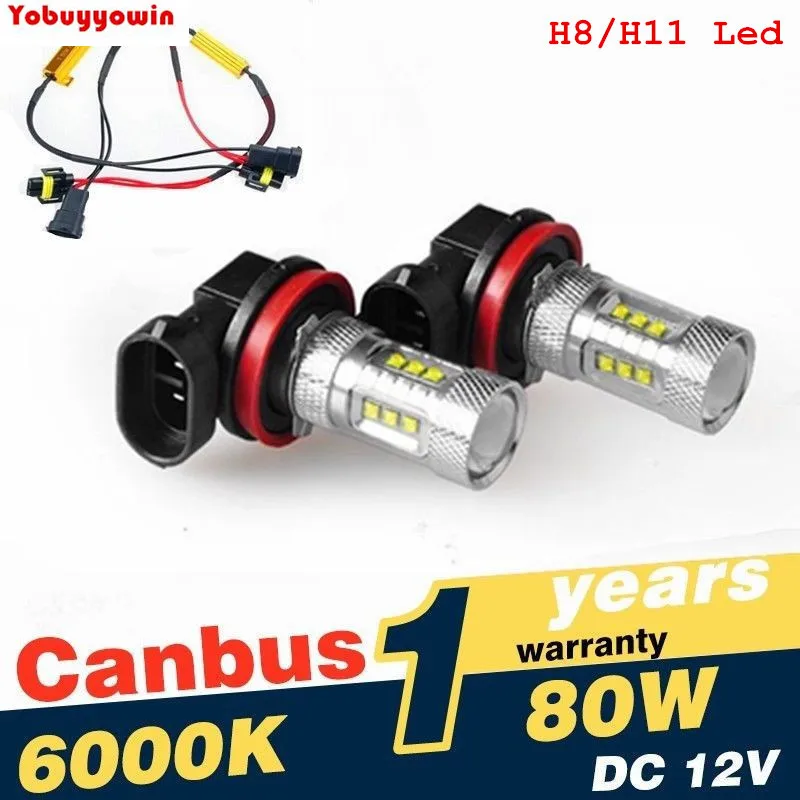 

2PCS H8/H11 Car Cree Chips LED Fog DRL Light High Power 80W Canbus Error Free Car Lighting With Led Decoder Load Resistor