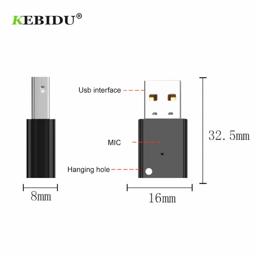 KEBIDU Mini USB Bluetooth 5.0 Wireless Adapter Receiver For Car Radio Subwoofer Amplifier Multimedia Audio | Электроника