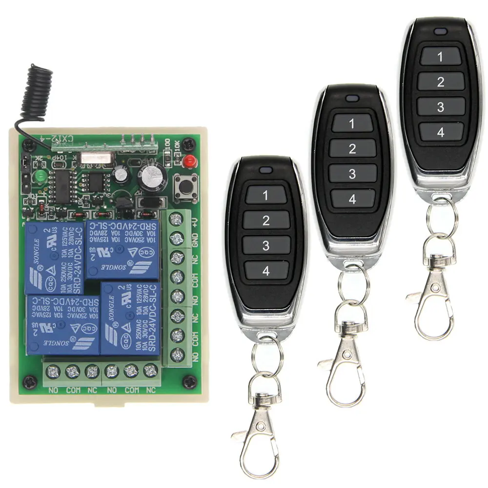 Smart Multiple DC 12V 24V 10A 315/433 MHz 4CH 4 CH Wireless Relay RF Remote Control Switch Receiver+1 2 3 4 Transmitter
Smart Multiple DC 12V 24V 10A 315/433 MHz 4CH 4 CH Wireless Relay RF Remote Control Switch Receiver+1 2 3 4 Transmitter