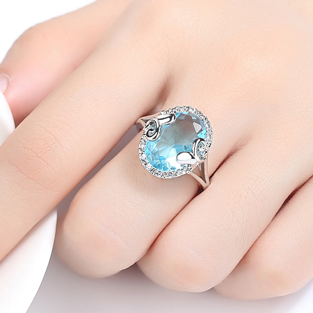Silver Rings For Women Wedding Engagement Fashion Jewelry Gift blue Zirconia Retro OKACOYVH | Украшения и аксессуары