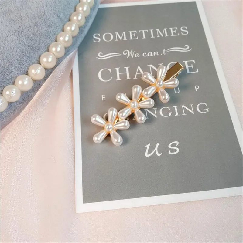 Flower Cute Simple Simulated Pearl Hair Pin Barrette For Women Korean Jewelry Girl Headwear Tiara Clip HairPins Accessories | Украшения и