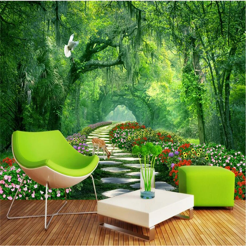 

beibehang Custom Photo Wallpaper Wall Stickers 3D Mural Trees Park Green Tree Road 3d Landscape Walls papel de parede wall paper