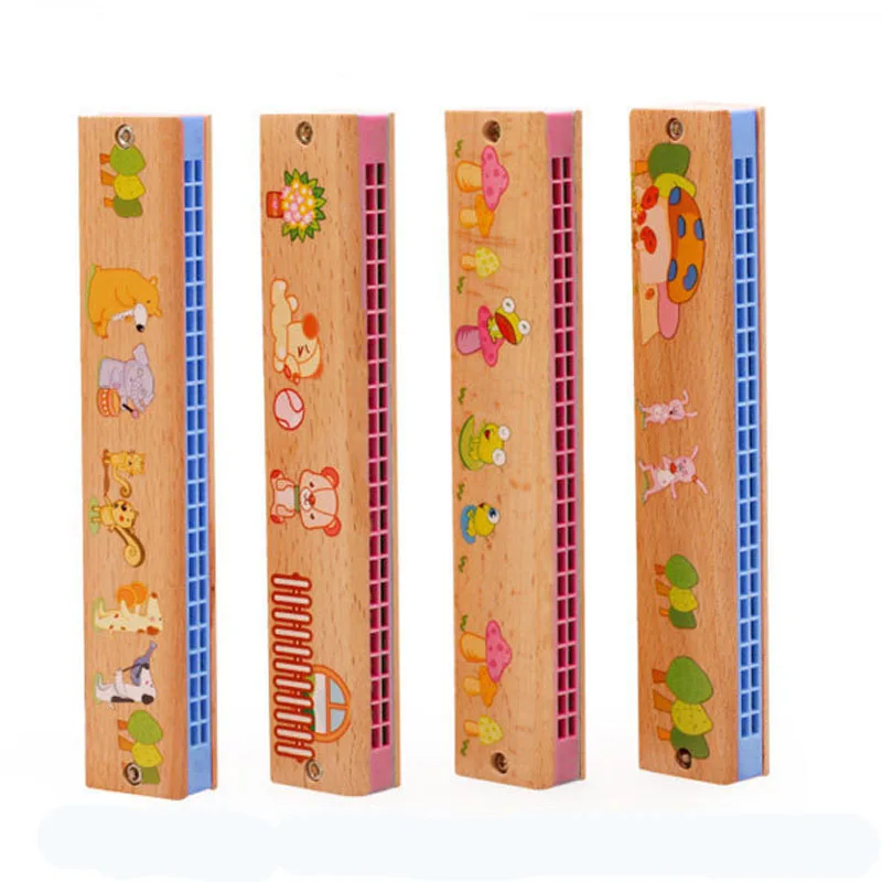 Wooden Harmonica Cartoon Painted Music Toys Children Musical Instrument Educational 16 Holes | Игрушки и хобби