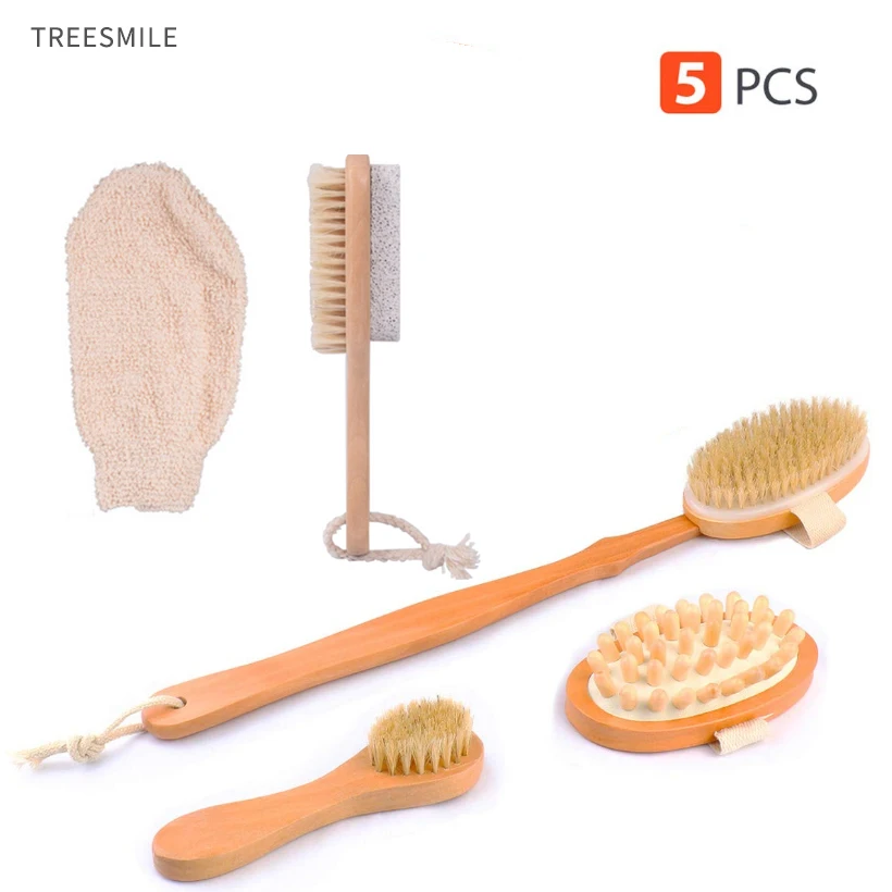 TREESMILE деревянная щетка для ванны искусственная массажа спины мытья тела натуральная щетина сухого D30|Банные