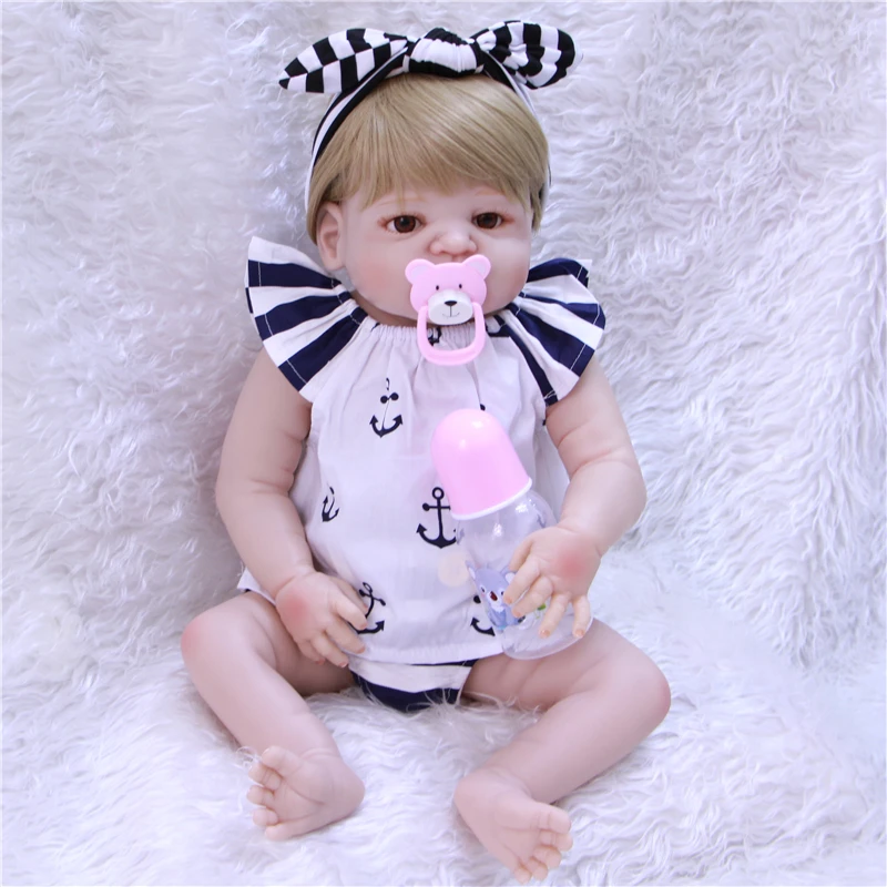 

Full silicone reborn dolls 22"55CM Blond hair wig newborn girl bebes bonecas real ture alive reborn dolls toys gift