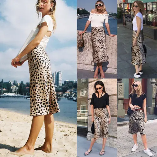 Женская длинная юбка-макси с леопардовым принтом и высокой талией | одежда