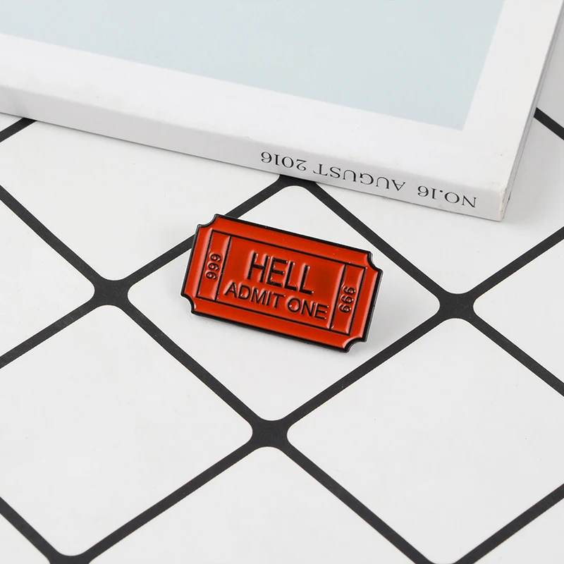 

Hell admit one Red Ticket Enamel Pin Button Brooches Fashion Metal Brooch Pins Badge Gifts for Women Men Children Jewelry
