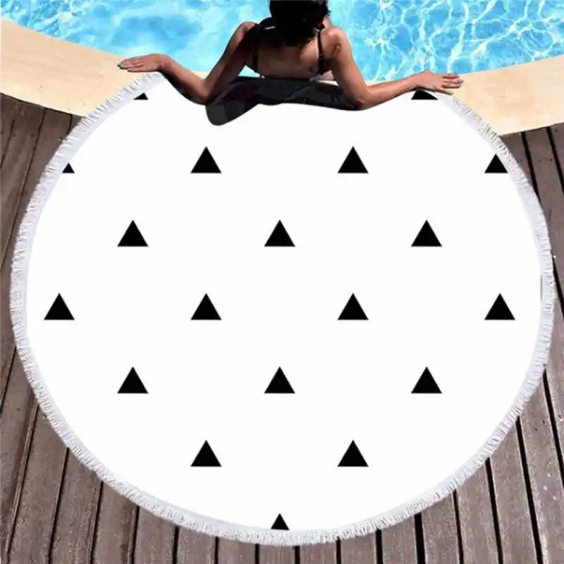 

150*150CM Microfiber Summer Geometry Beach Towel for Adult Yoga Picnic Mat Tassel Blankets Large Round Towel Tapestry Home Decor