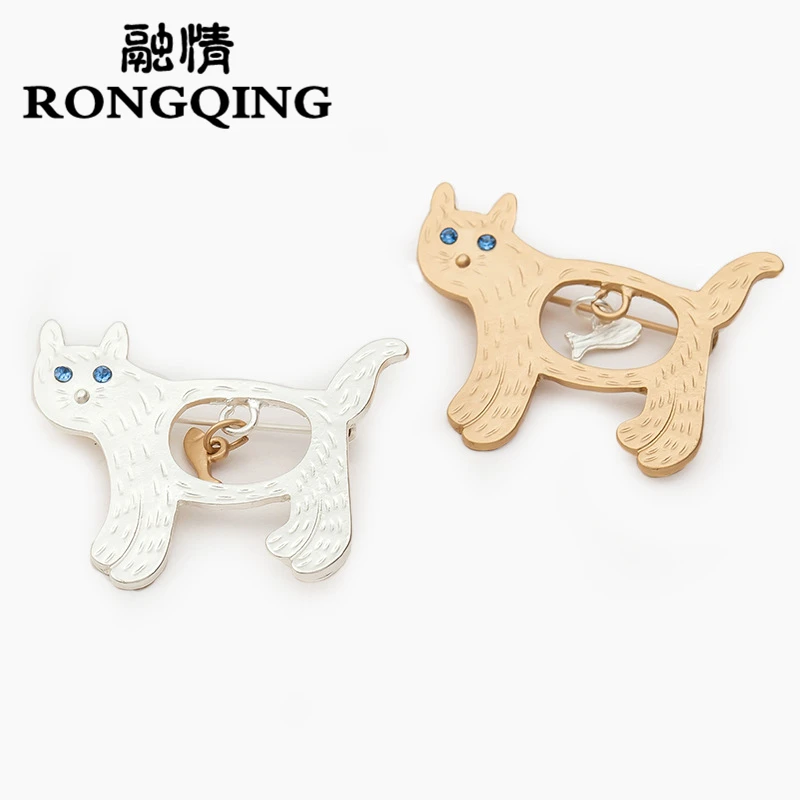 RONGQING 2018 Милая Рыба в животе кошка брошь булавки уникальный дизайн мультфильм